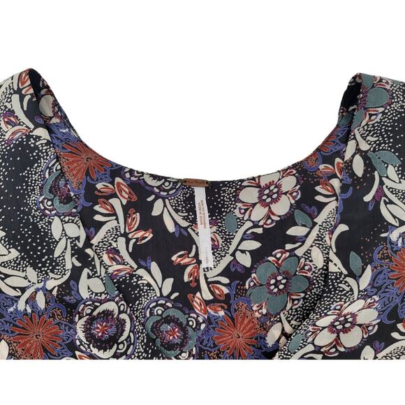 Free People Stealing Fire Floral Print Mini Dress Boho V-Neck Long Sleeve‎ Tunic - Picture 5 of 10